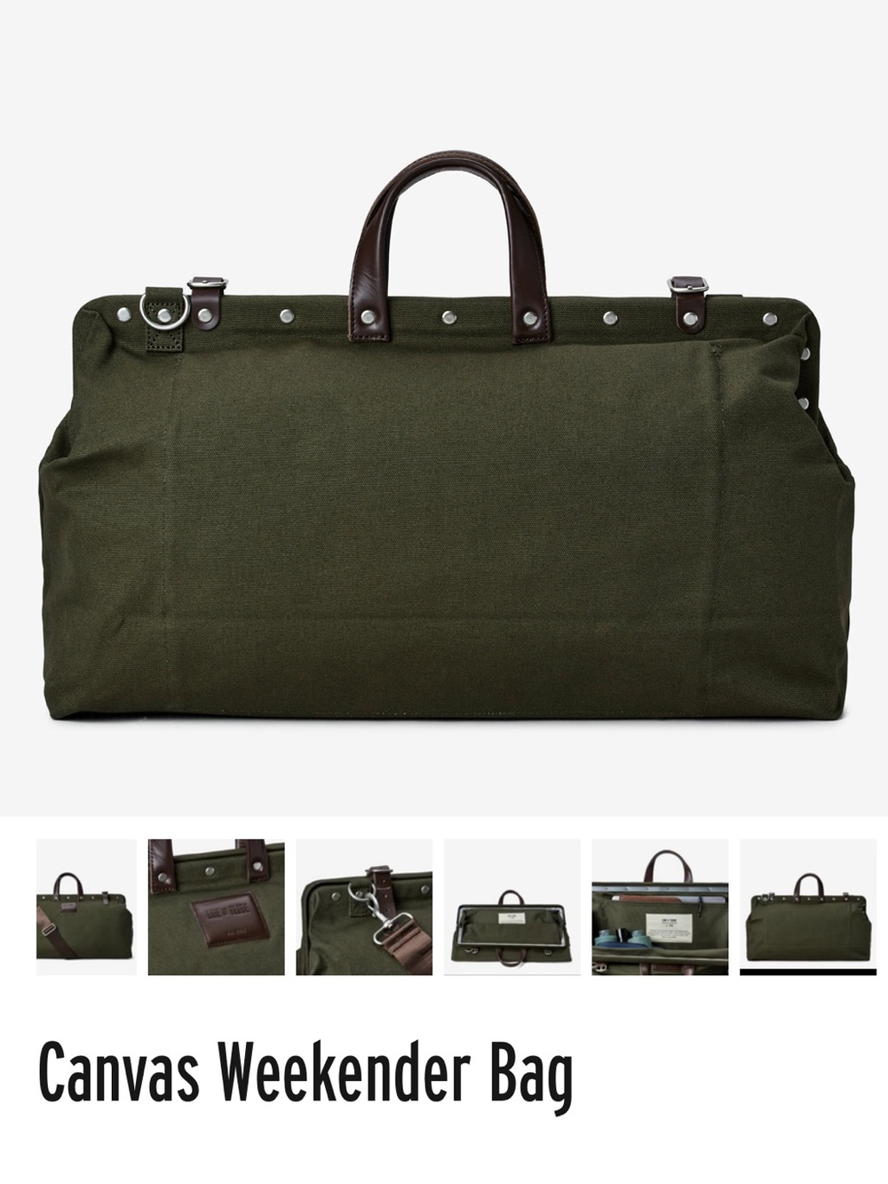 Canvas Weekender Duffel Bag - Olive Green - Picture 4 of 11